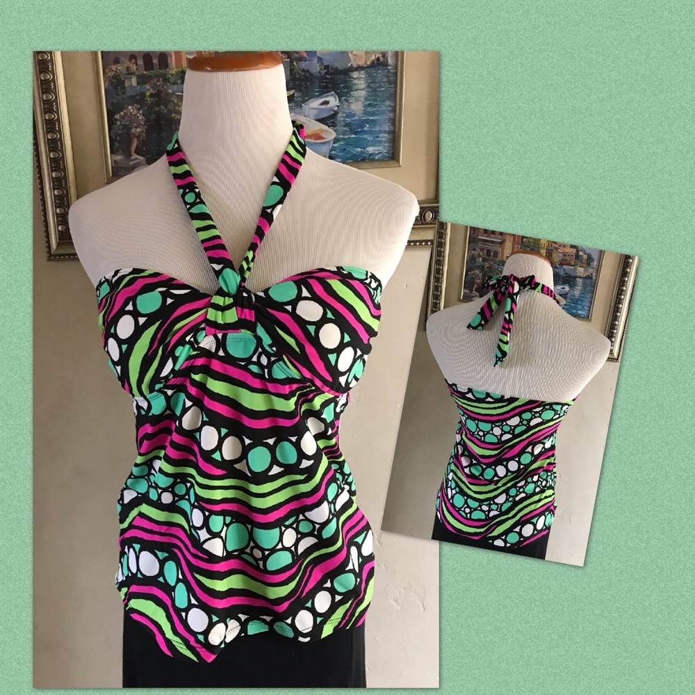 Geometric Print Tankini Swim Top